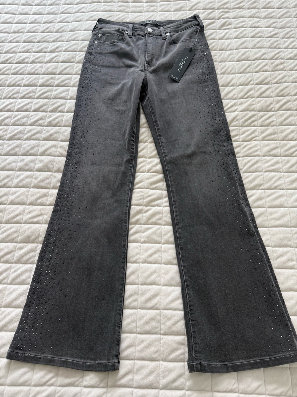 Liverpool Black Rhinestone Embellished Wide Leg Jeans